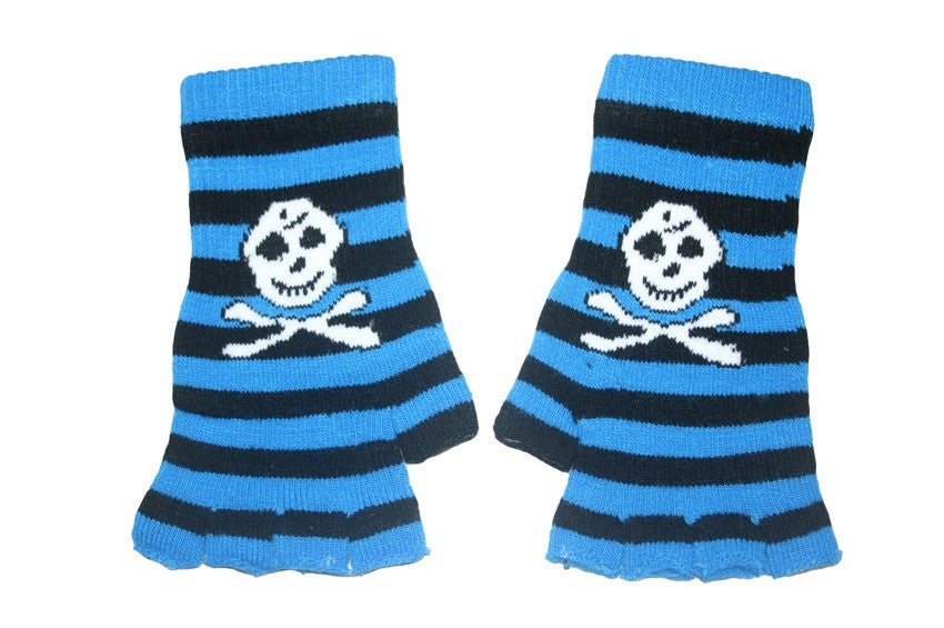 Black and Blue Skull Fingerless Gloves d