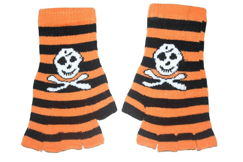 Black and Orange Skull Fingerless Gloves MOSHE