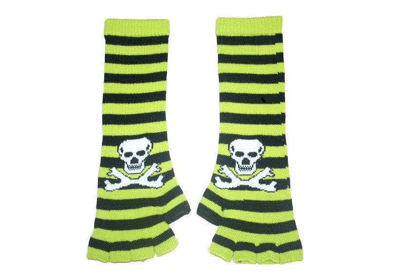 Black and Green Skull Arm Length Fingerless NON Gloves