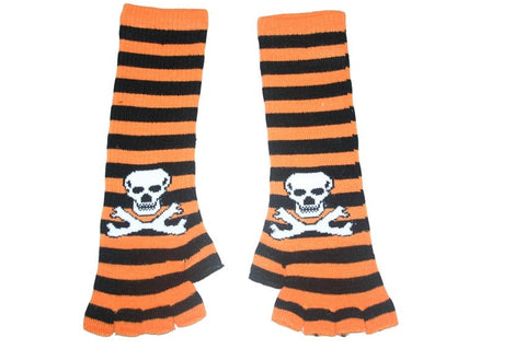 Black and Orange Skull Arm Length Fingerless Gloves GLOVES