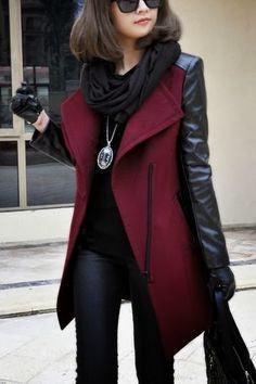Burgundy Coat with Black Fake Leather
