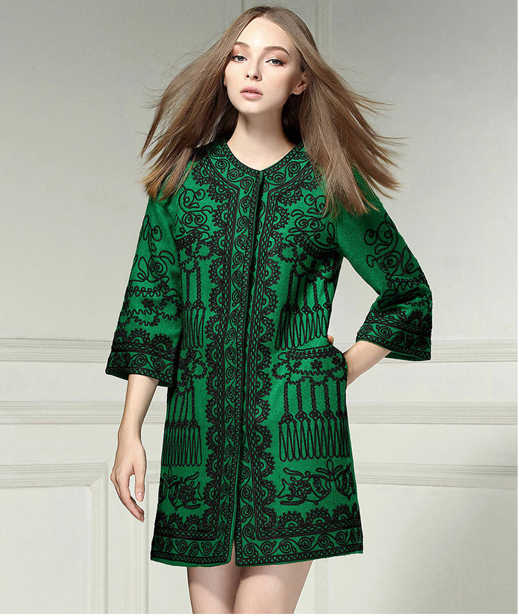 Green Coat with Black Trimmings